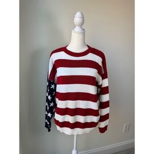 Vintage Misolli American Flag Sweater 90s Knit Size Medium USA Patriotic Preppy